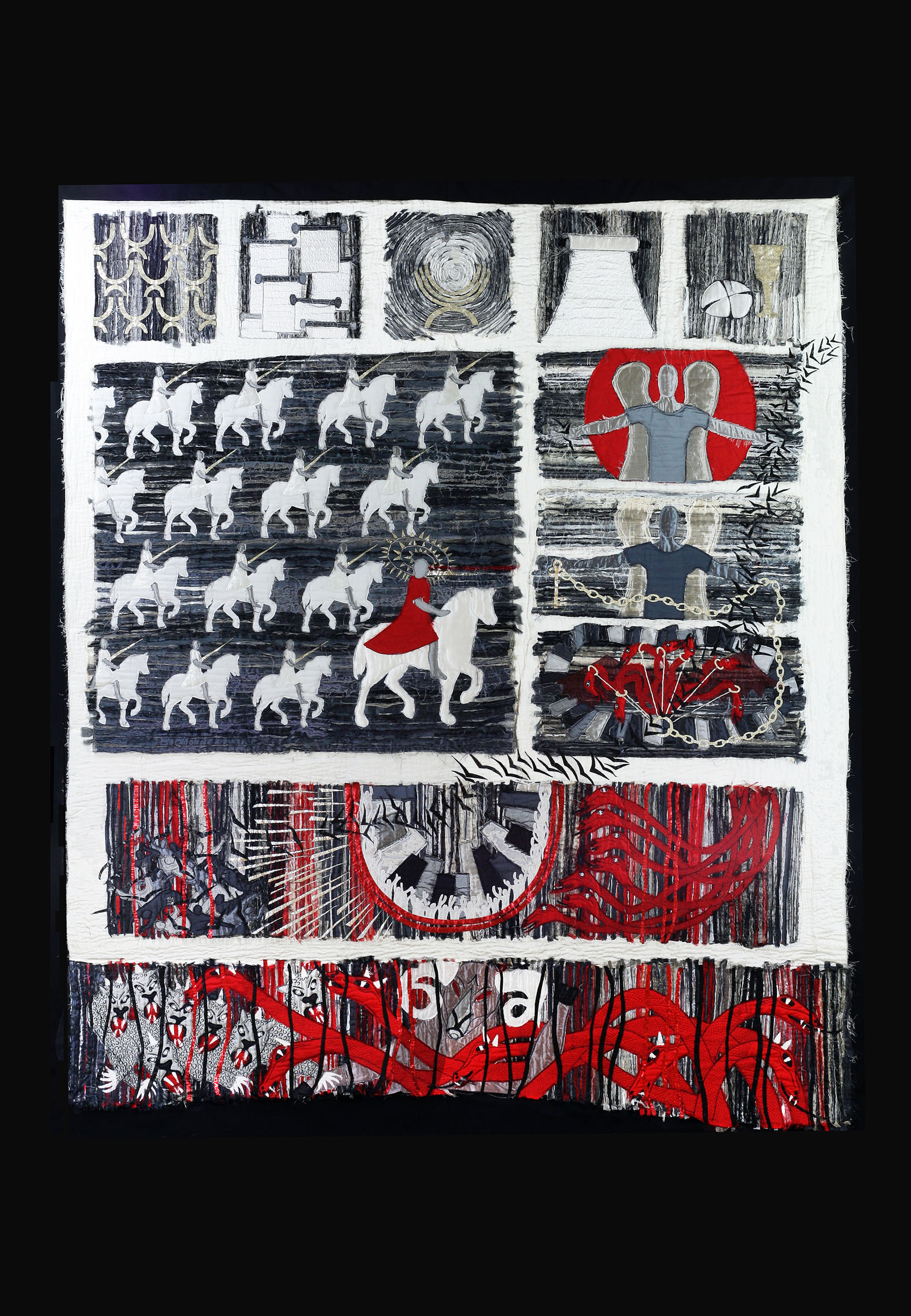 Fabric patchwork image illustrating Revelation chapters 19 and 20
